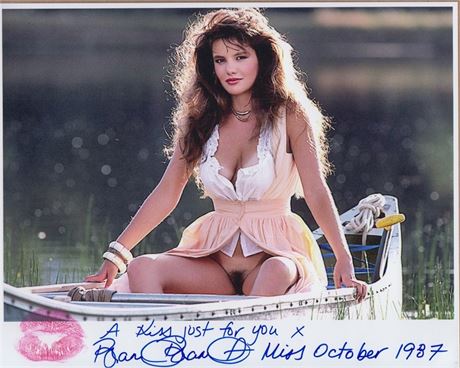 10/87 Playboy Playmate  Brandi Brandt Autographed SEXY 8x10 lower nude, plus kiss print