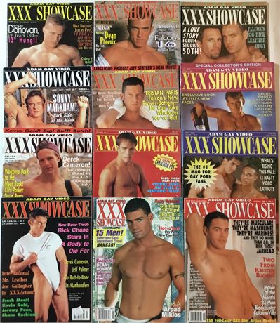 LOT of 12 ADAM GAY VIDEO XXX SHOWCASE vintage gay magazines