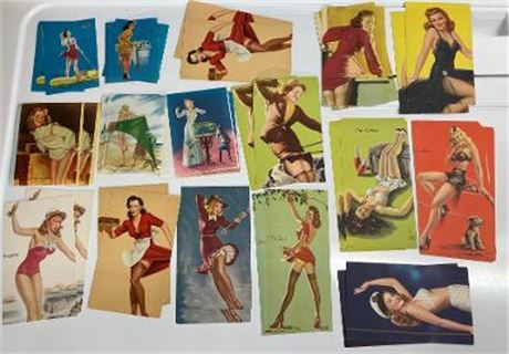 32 PIECES [16 pairs] OF 1940s - 50s PIN-UP PRINTS FOR SMALL WALL & DESK CALENDARS, UNUSED
