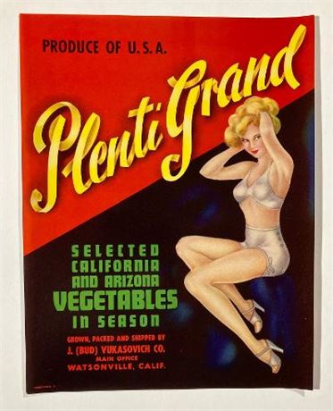 1950s PIN-UP ORIGINAL FRUIT CRATE END LABELS, 23 identical pieces, one low price!