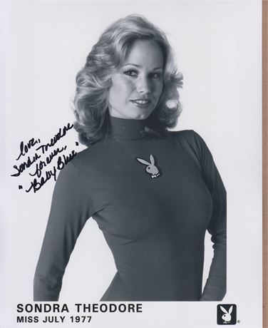 7/77 Playboy Playmate Sondra Theodore Autographed cute 8x10 headshot Playboy promo
