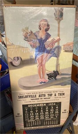 1954 "NO TIME TO GO" large [33" X 16"] wall calendar by ART FRAHM, with his famous "fallen panties"