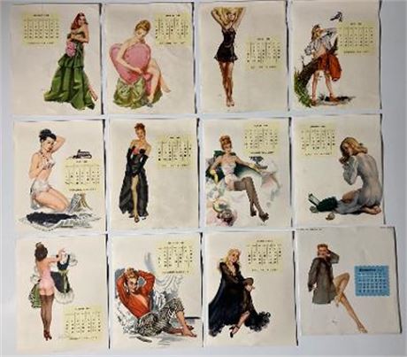 12 MONTHLY 1948 PIN-UP PRINTS FOR SMALL ESQUIRE DESK CALENDARS