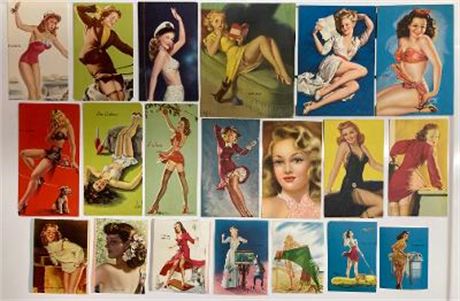 20 DIFFERENT & ORIGINAL 1940s - 50s PIN-UP PRINTS FOR DESK & WALL CALENDARS, VARIOUS ARTISTS, UNUSED