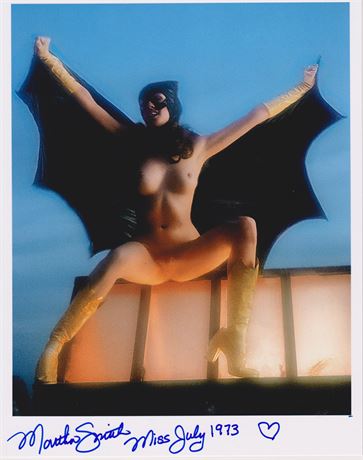 7/73 Playboy Playmate Martha Smith autographed 8 x 10 glossy, boots + bat wings!