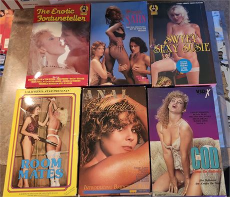 VHS BIG BOX LOT of 6 VHS big box movies 1980s many vintage porn celebs