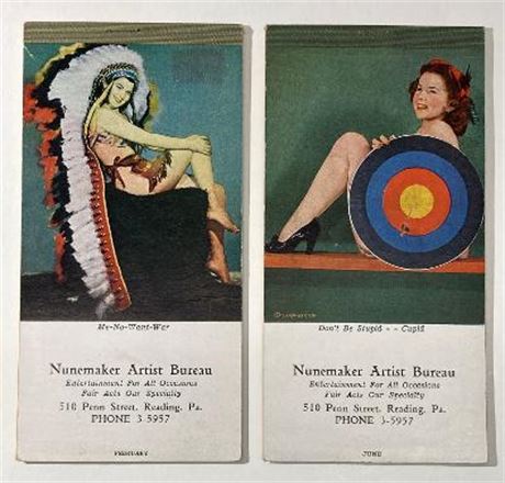 2 UNUSED 1948 PIN-UP NOTEPADS, FROM NUNEMAKER ARTIST BUREAU, CUPID AND INDIAN CHIEF