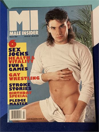 MALE INSIDER MAGAZINE FOR MEN, March 1990, Naked Men, Sizzling Stories, & Video Pics