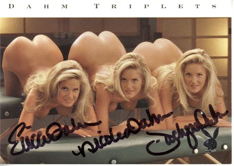 Playboy's Playmates of the Month for Dec.1998 The Dahm Triplets Autographed Playboy Collector Card!