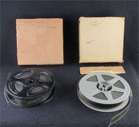  2 Vintage 16mm Film Reels 1960s or earlier 3.5 Inch  with box Good Night and 7 Dreams in 7 Scenes b&w