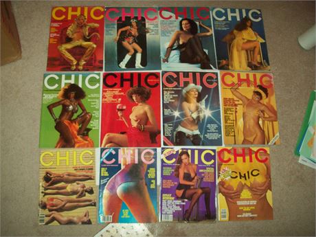 Lot of 12 CHIC Magazine 1980-90  spicy girlie nudes pinups VF/XF Condition