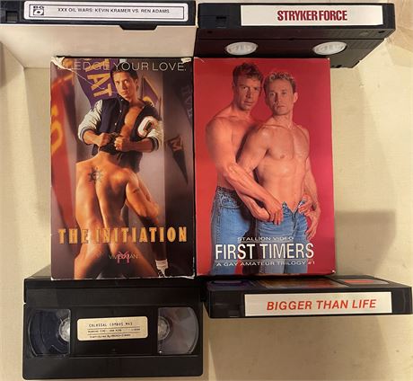 6 Gay VHS Tapes Oil Wars LJE, Stryker Force, First Timers, The Initiation, Bigger Than Life